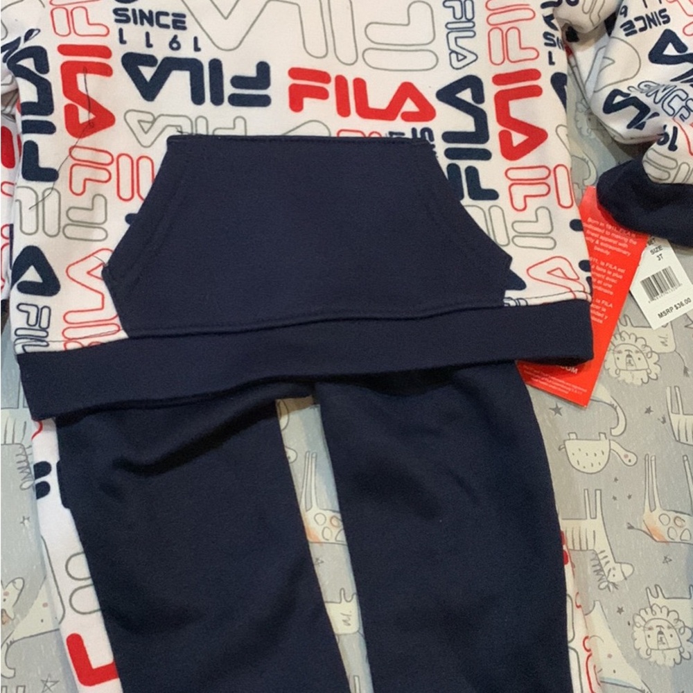 Fila Blue Sweatpants with Fold-Over Waistband